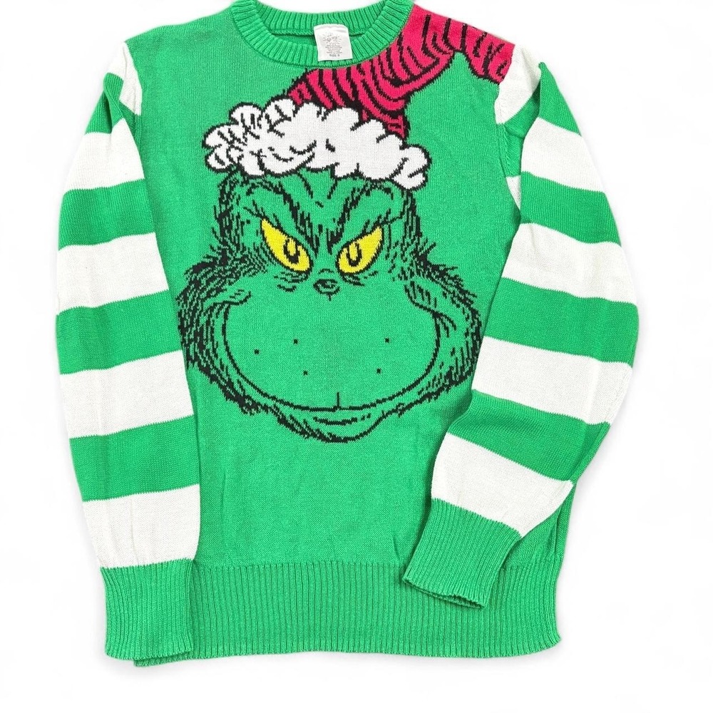 Dr. Seuss Men's Shirt S Green The Grinch Christmas Holiday Ugly Sweater Graphic